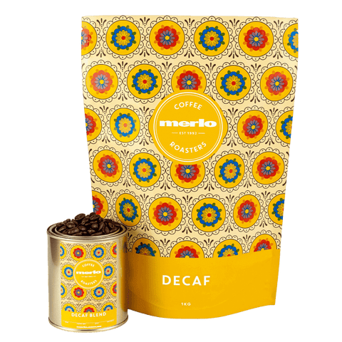 merlo coffee decaf bag and tin